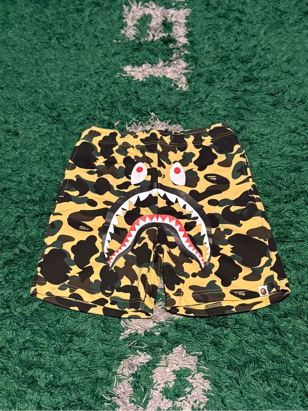 Bape Yellow & Green Camo Shark Athletic Shorts